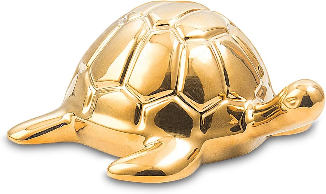 Golden Turtle Statue, Ceramic Turtle Ornament for Home Decor - Gold Tabletop Decoration, Collectible Decor for Elderly, Turtle Sculpture for Bookshelf, Desk, Nightstand